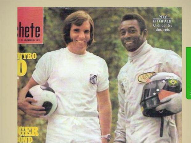 Emerson e Pelé, em papéis trocados posando para a capa de uma revista nacional, em 1972.